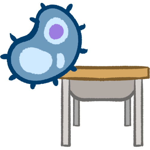 A school desk with a cell.